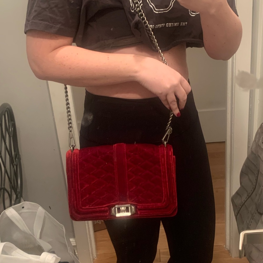 Rebecca Minkoff quilted red velvet cross body bag